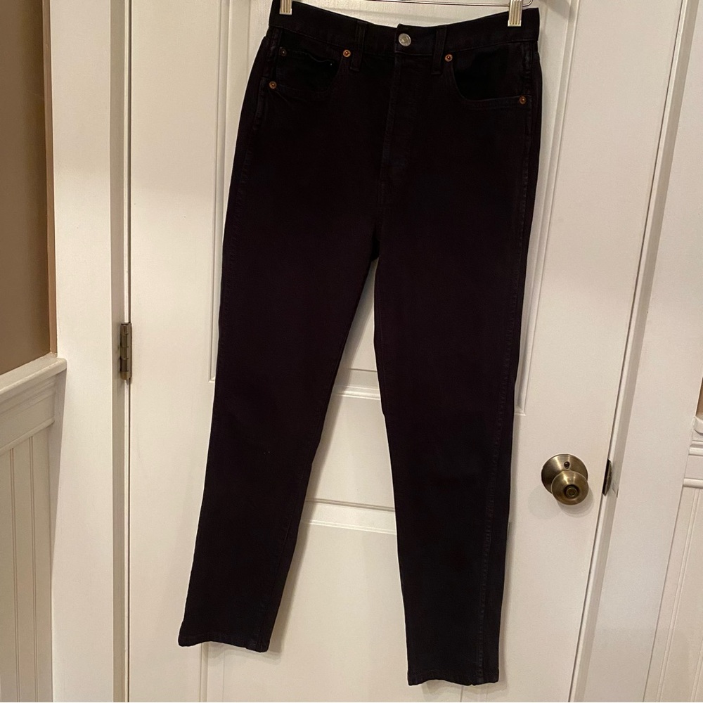 RE/DONE JEANS BLACK DENIM HIGH RISE BUTTON FLY USA SIZE 28